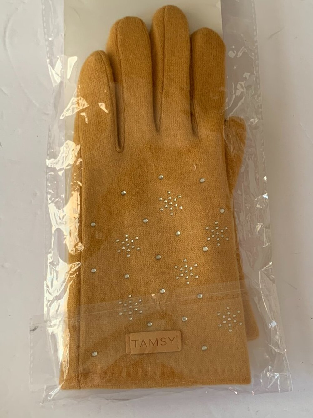 TAMSY GLOVES MUSTARD YELLOW NEW 80% CASHMERE 20" NYLON LININ 100% POLYESTER